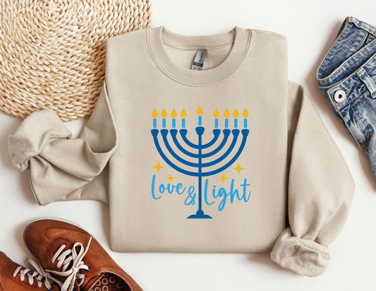 Love and Light Hanukkah Sweatshirt, Menorah Sweatshirt, Holiday Hoodie, Hanukkah Sweatshirt, Chanukah Hoodie, Festival of lights Sweatshirt