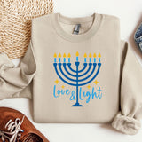 Love and Light Hanukkah Sweatshirt, Menorah Sweatshirt, Holiday Hoodie, Hanukkah Sweatshirt, Chanukah Hoodie, Festival of lights Sweatshirt