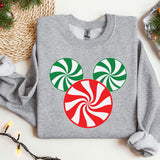 a mickey mouse christmas sweater with candy canes on it
