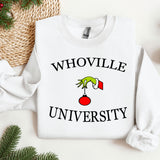 a white sweatshirt with the words whovillee university on it
