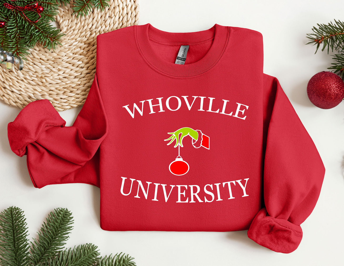 a red sweatshirt with the words whovillee university on it