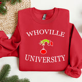 a red sweatshirt with the words whovillee university on it