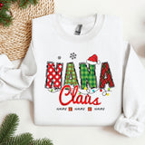 a white sweatshirt with the words mama claus on it