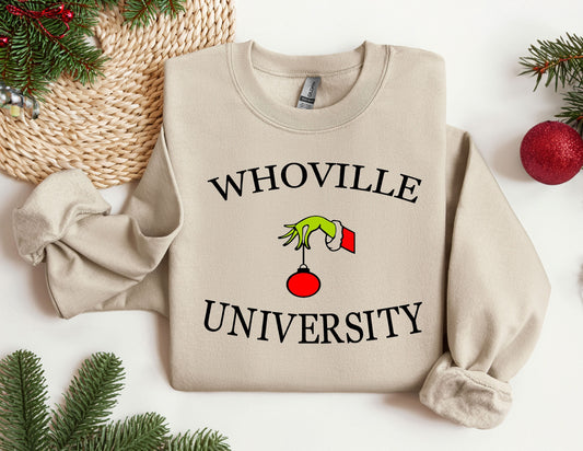 Christmas Whoville University Sweatshirt, Christmas Sweatshirt, Christmas Hoodie Sweatshirt, Crewneck, Personalized Gift Xmas Party Shirt