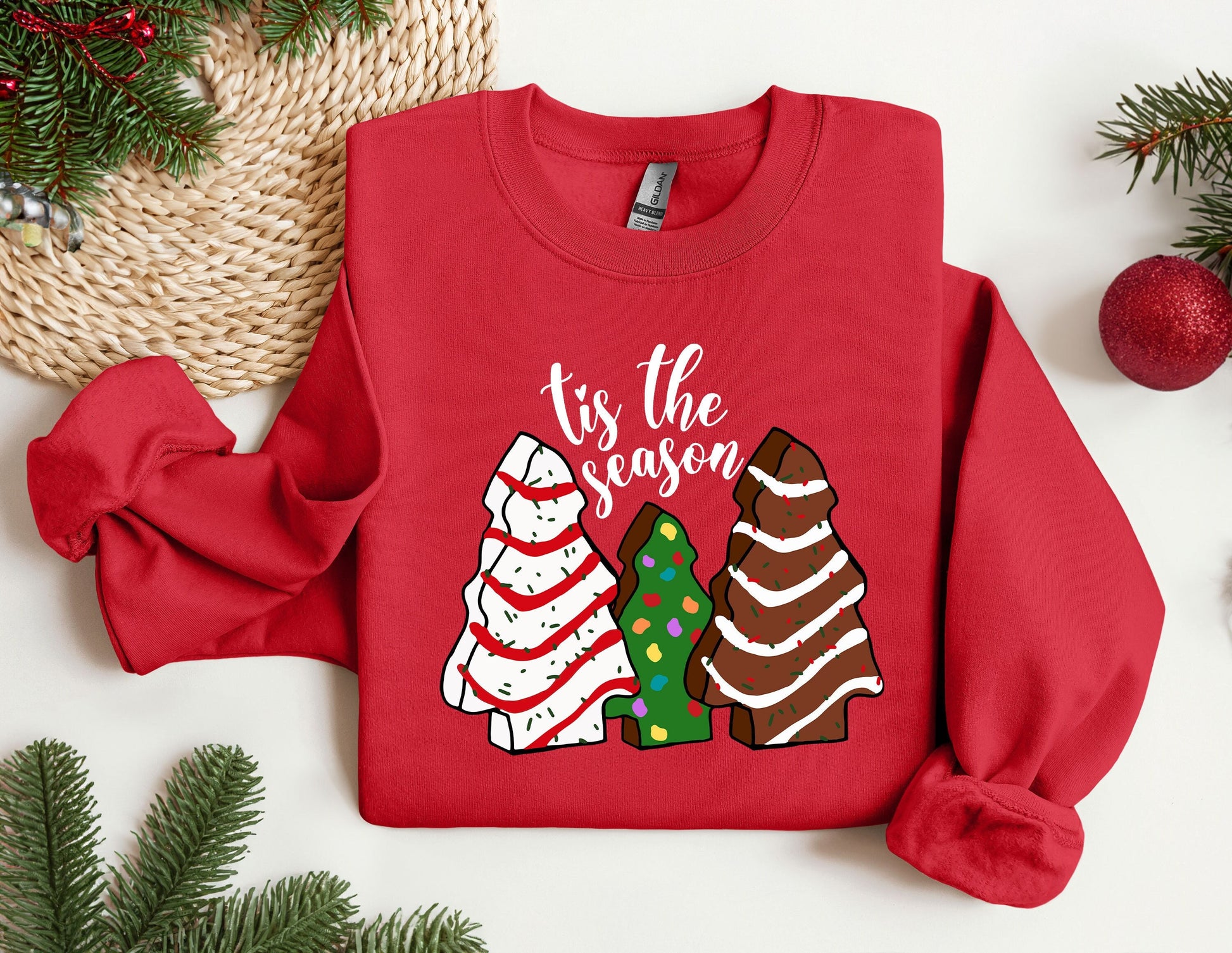 Tis the season Christmas Tree Sweaters, Christmas Sweater, Christmas Crewneck, Holiday Chocolate Sweaters, Unisex Women&#39;s Winter Sweatshirt