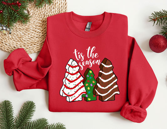 Tis the season Christmas Tree Sweaters, Christmas Sweater, Christmas Crewneck, Holiday Chocolate Sweaters, Unisex Women&#39;s Winter Sweatshirt