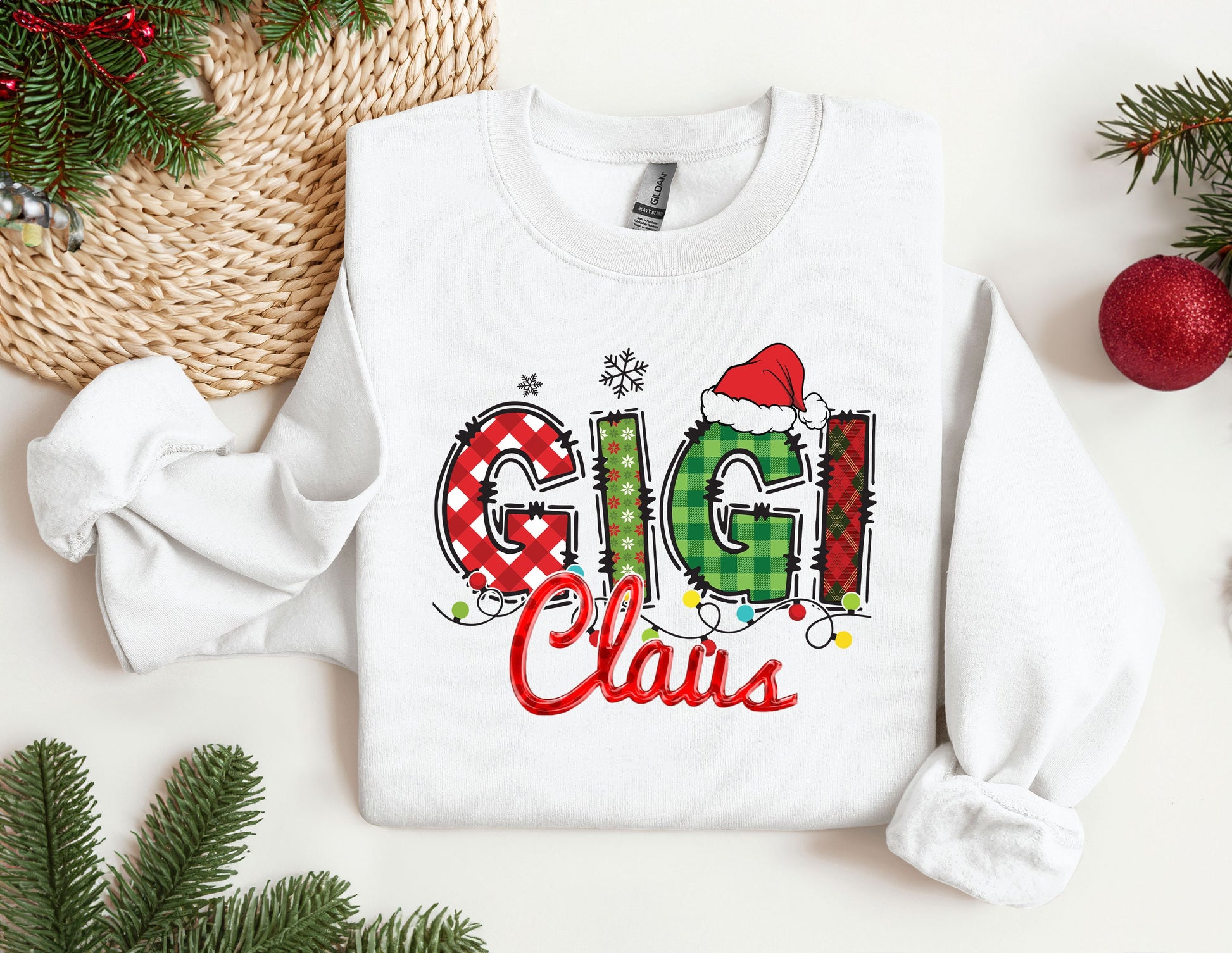 a white sweatshirt with the word ugly claus printed on it