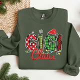 a green sweatshirt with the word ggi claus on it