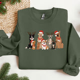 a group of dogs wearing christmas sweaters on a table