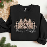 Merry Christmas Tree Leopard Sweatshirt, Merry & Bright Christmas Sweat, Holiday Sweater, Women Holiday Hoodie, Winter Shirt, Christmas Gift