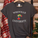 a t - shirt that says whoville university on it