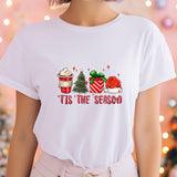 a woman wearing a t - shirt that says tis the season