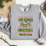 a grey sweatshirt with the grin on it
