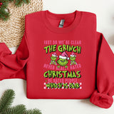 a red sweatshirt with the grin on it
