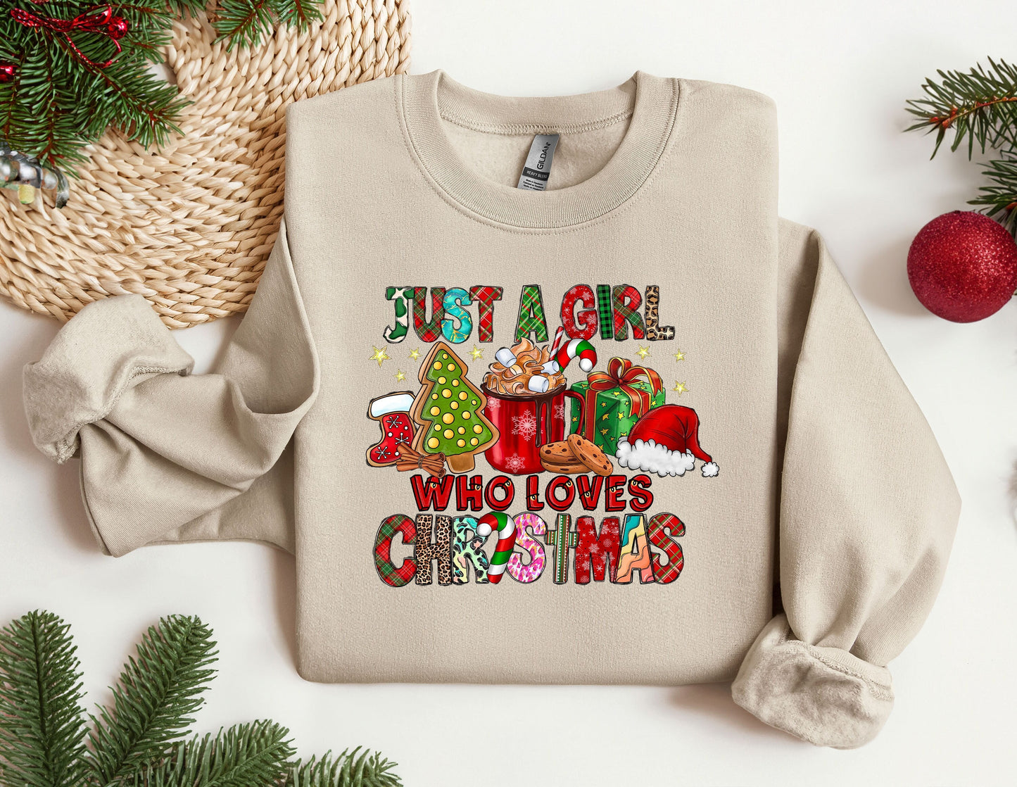 Christmas Sweatshirt, Just A Girl Who Loves Christmas Hoodie, Christmas Song crewneck, Vintage Sweater, unique Christmas Gift, Gift for Her