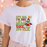a woman wearing a white t - shirt with the phrase, it's me