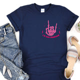 a t - shirt with a pink hand print on it