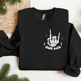 a black sweatshirt with a white print on it