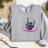 a grey sweatshirt with a pink and blue design on it