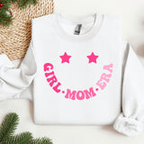 a white sweatshirt with pink letters and stars on it