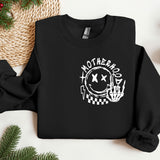 a black sweatshirt with the words motherhood printed on it