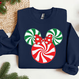 a mickey mouse christmas sweater with candy canes on it