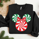a mickey mouse christmas sweater with candy canes on it
