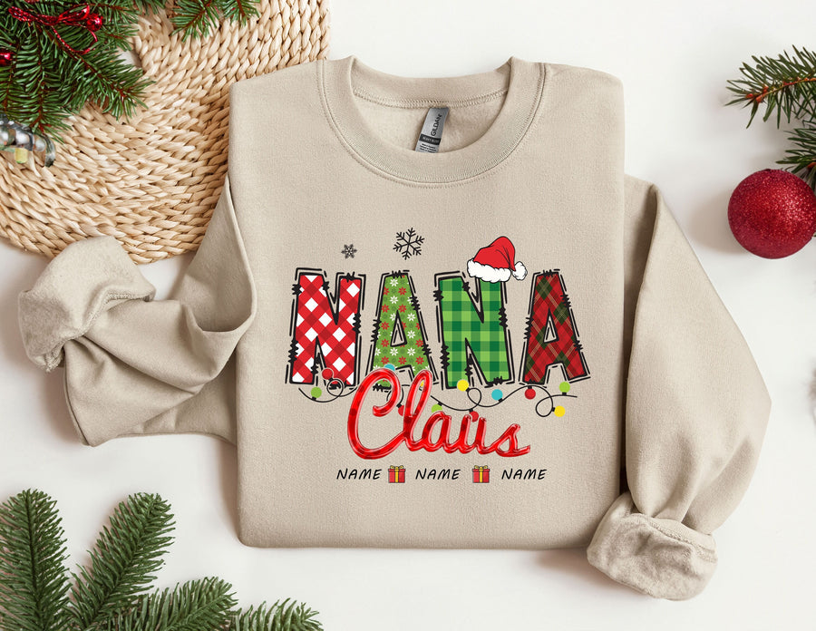 Custom Nana Claus Sweatshirt and Hoodie, Christmas Nana Claus Sweatshirt, Nana Sweater, Custom Mama Sweatshirt with Children's Name on