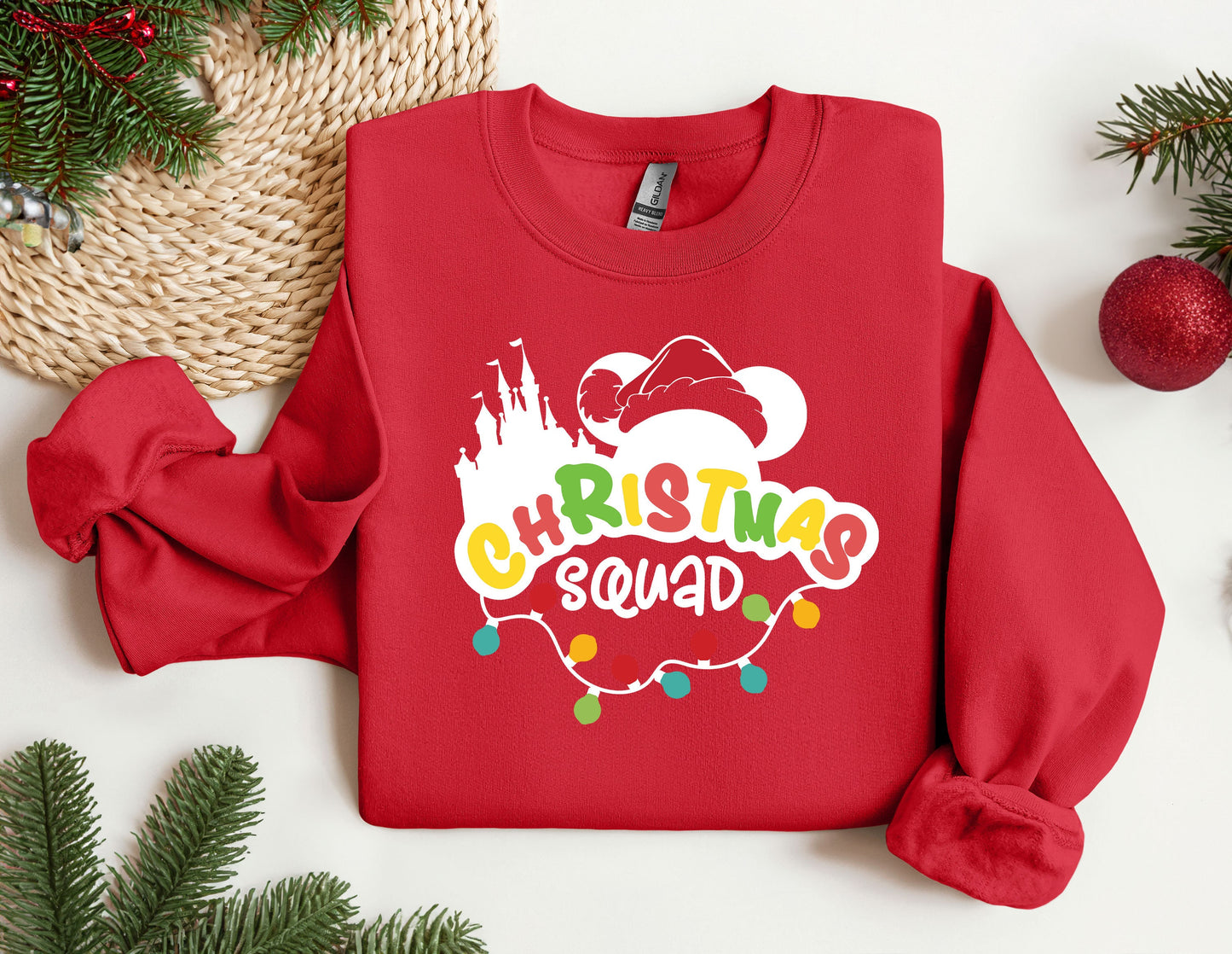 a red sweatshirt with a santa clause on it