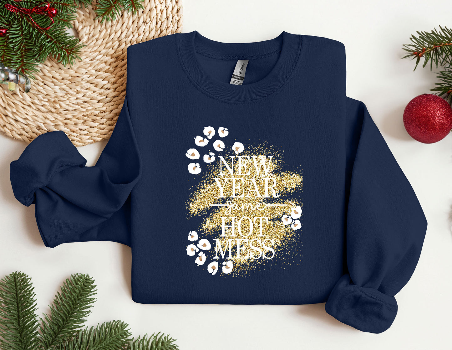 a new year&#39;s sweatshirt with a dog&#39;s paw print