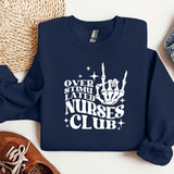 a blue sweatshirt with white lettering on it