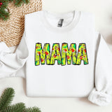 a white sweatshirt with the word mama printed on it