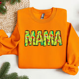 an orange sweatshirt with the word mama printed on it