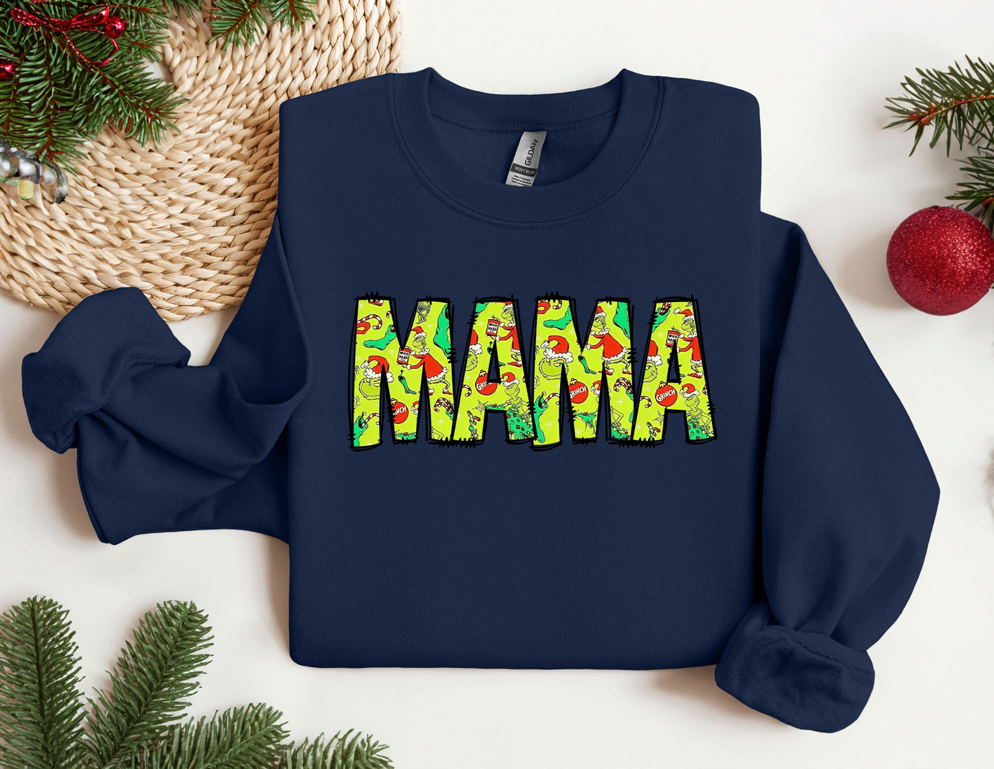 a blue sweatshirt with the word mama printed on it