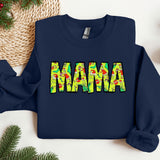a blue sweatshirt with the word mama printed on it