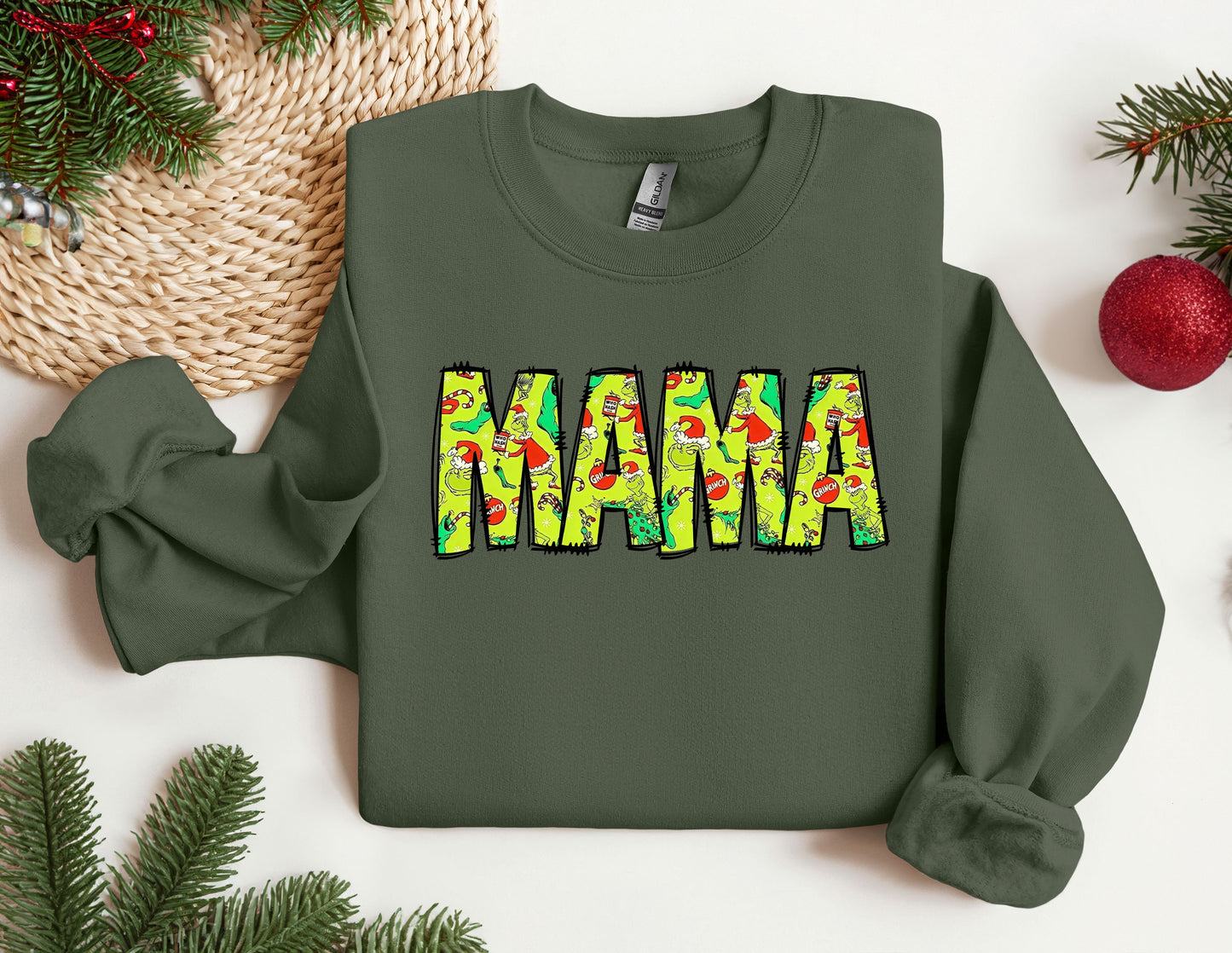 Mama Christmas Grinchy Sweatshirt, Plaid Mama Sweater, Pattern Mama Hoodie, Western Mama shirt, Mom to be Sweat, Xmas Mom her Gift hoodie