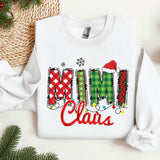 a white sweatshirt with the word mimi claus printed on it