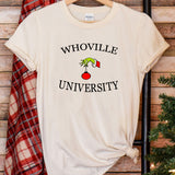 a t - shirt that says whoville university on it