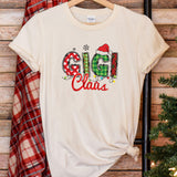 a t - shirt with the word gup claus printed on it