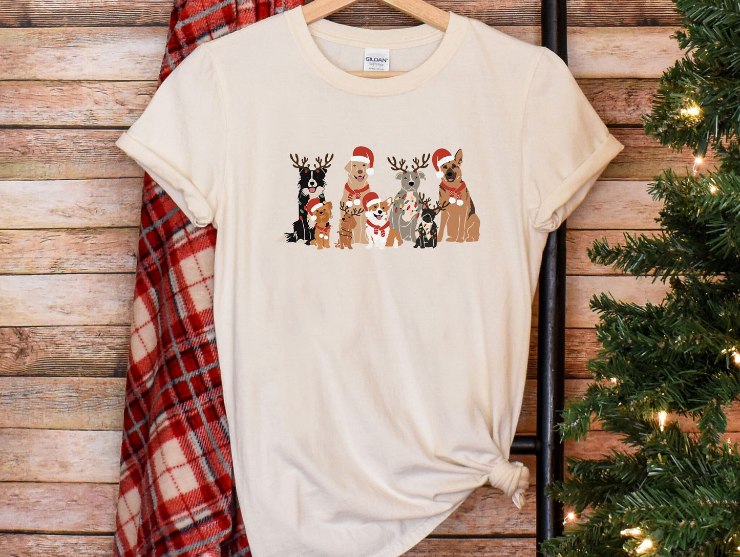 a t - shirt with a picture of dogs on it