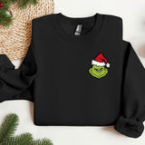 a black sweatshirt with a christmas hat on it