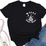 a black t - shirt with a christmas tree and santa's sleigh