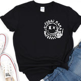 a black t - shirt with a white design on it