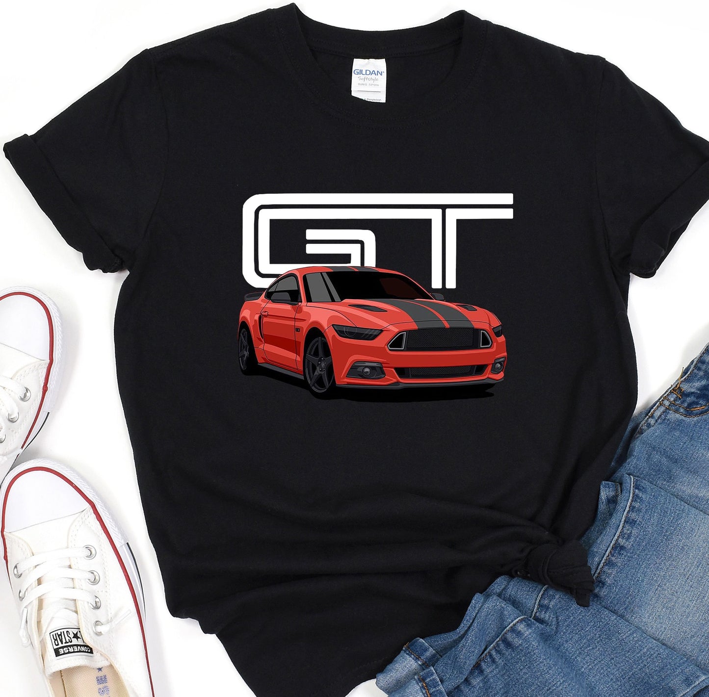 a t - shirt with a picture of a car on it