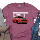 a t - shirt with a red mustang on it