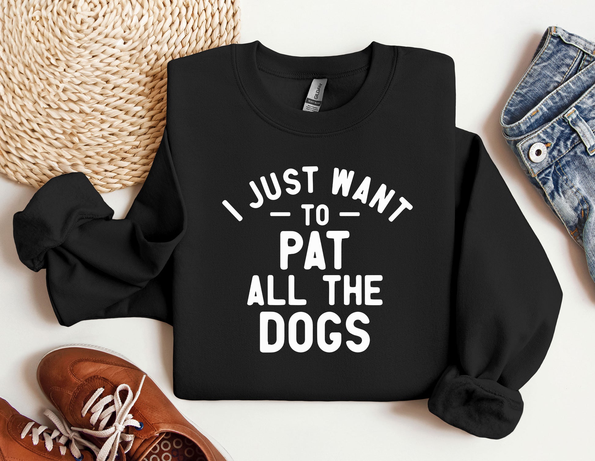 a black shirt that says i just want to pat all the dogs