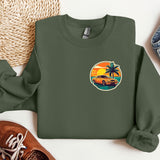 a green sweatshirt with a palm tree on it