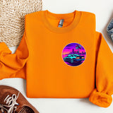 an orange sweatshirt with a picture of a car on it