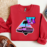 a red shirt with a picture of a car on it