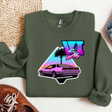 a t - shirt with a car and palm tree on it